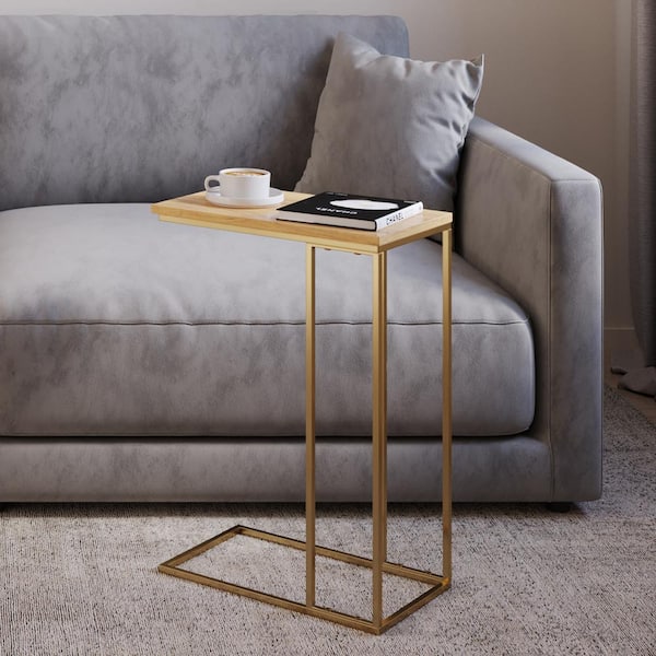 Lavish Home 10 in. Mango Wood with Gold Iron Frame Side Table