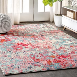 Contemporary Pop Modern Abstract Blue/Red 5 ft. x 8 ft. Area Rug