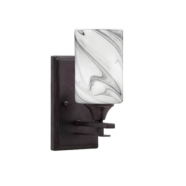 Unbranded Ontario 1-Light Dark Granite 4 in. Wall Sconce with Onyx Swirl Glass Shade