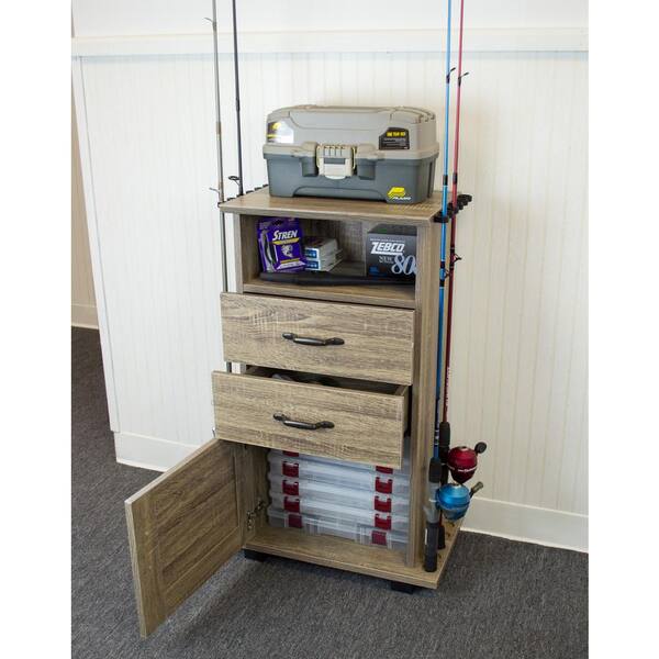 American Furniture Classics 12 Rod Fishing Storage and Organization  Cabinet, Barn Wood Laminate 703 - The Home Depot