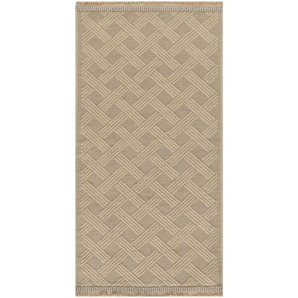 2' X 4' Natural Geometric Flatweave Non Skid Area Rug With Fringe
