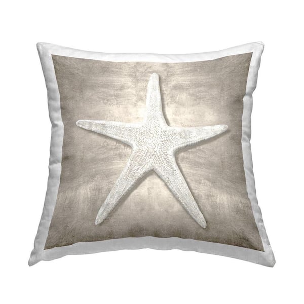 Stupell Industries Grey Detailed Starfish Beige Print Polyester 18 in. x 18 in. Throw Pillow