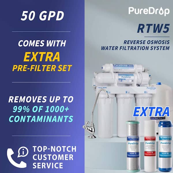 PureDrop RTW5 5 Stage Reverse Osmosis Water Filtration System with Pre-Filter Kit - 2