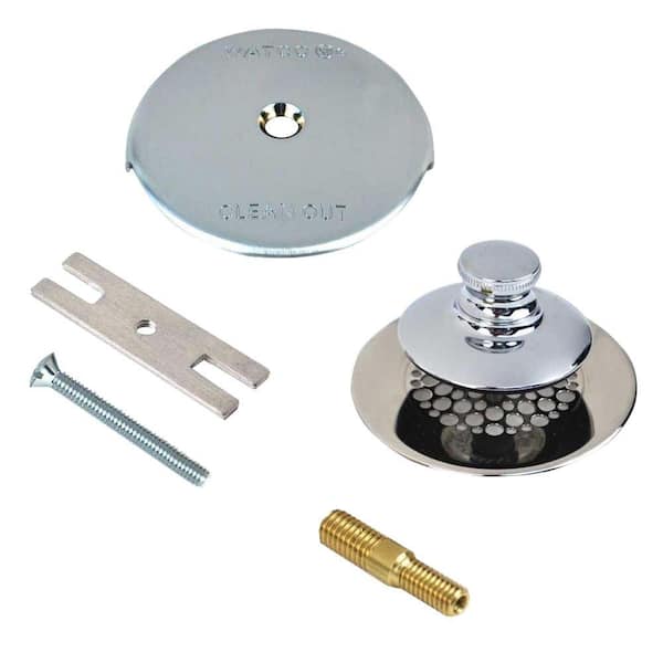 Watco Universal NuFit Push Pull Bathtub Stopper with Grid Strainer, One Hole Overflow and Combo Pin Kit in Chrome Plated