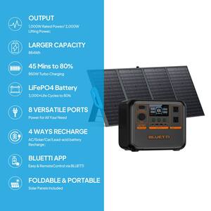 1000W Continuous/2000W Peak Output Power Station AC70P Push Button Start LiFePO4 Battery Generator + 120W Solar Panel