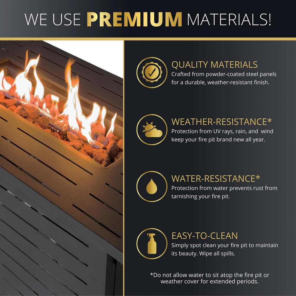 Black Aluminum 45" Gas Fire Pit Table with Lava Rocks