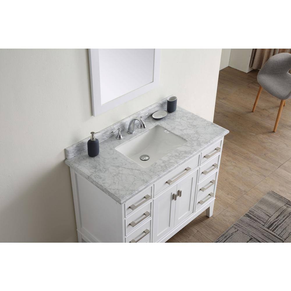 Danny 42" White Solid Wood Bathroom Vanity with Marble Top
