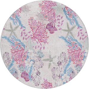 Dream Shag Premium Machine Washable Abstract ADS180 Raspberry 8 ft. x 8 ft. Round Rug