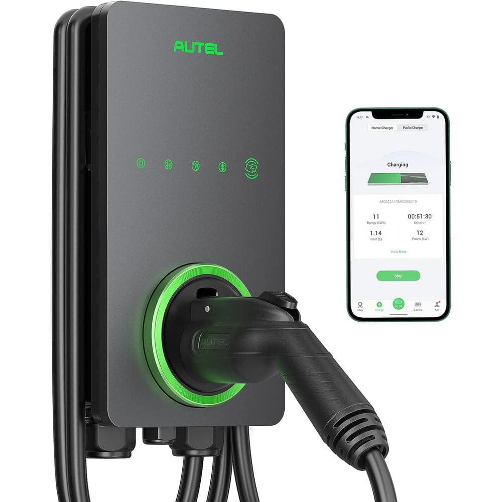 Autel EV Charger Level 2, 50 Amp, J1772 Wi-Fi and Bluetooth Enabled 25 ft.  Cable, Hardwired, Black Autel50A The Home Depot