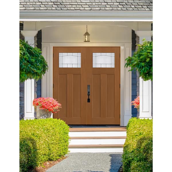Regency 72 in. x 80 in. 1/4 TopL Empire Deco Glass LHOS AutmnWht Fiberglass Double Prehung Front Door with 4-9/16 Jamb