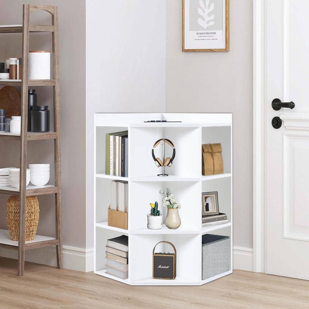 HOMESTOCK White Corner Cube Storage Cabinet for Small Spaces