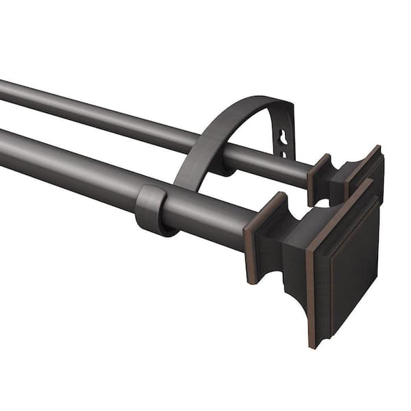 Home Decorators Collection 72 In 144 Telescoping 3 4 And 1 Double Curtain Rod Kit Oil Rubbed Bronze With Flat Square Finials U Orb144fjka04 Double Curtain Rod Kit, Curtain Rod Bracket Extender Home Depot
