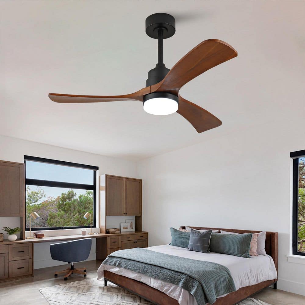 42 in. Black 3 Solid Wood Blade Downrod Mount Standard Ceiling Fan with Outstanding Integrated LED and 3 Colors Temps price history on PriceWatchPro