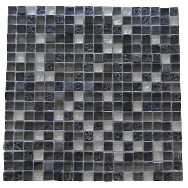 Classic Design Blue Gray 12 in. x 12 in. Square Mosaic Glass and Stone Wall Pool Floor Tile (1 Sq. Ft.)