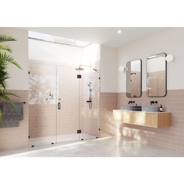 Glass Warehouse Stellar 99.5 in. W x 78 in. H Glass Hinged Pivot Frameless 3-Panel Inline Shower Door in Matte Black