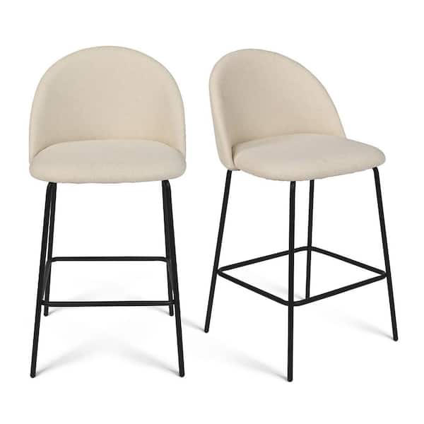 Elevens Nano Beige Upholstered Metal, High Back Fabric Counter Stools