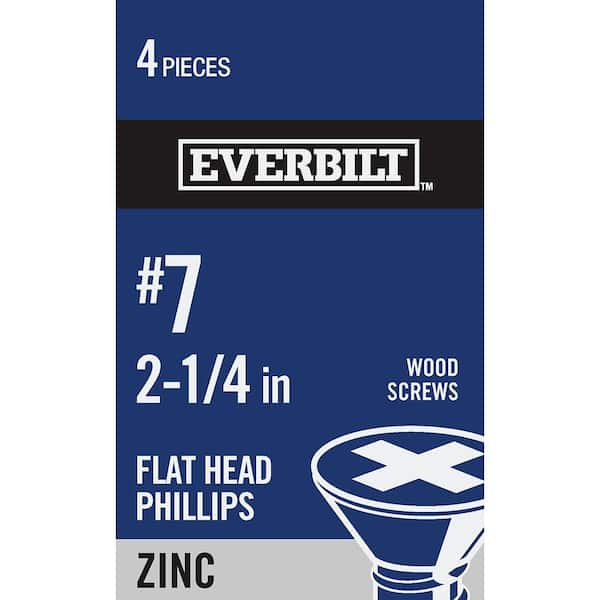 Everbilt #7 x 2-1/4 in. Zinc Plated Phillips Flat Head Wood Screw (4-Pack)