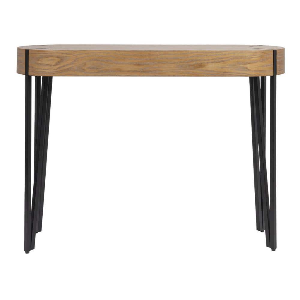 Astoria Natural Wood Console Table with Black Iron Hairpin Legs