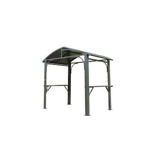 Sandgo 8 ft. x 5 ft. Hardtop Steel Frame BBQ Grill Gazebo in Grey with Double Galvanized Steel Roofs and 2 Side Shelves