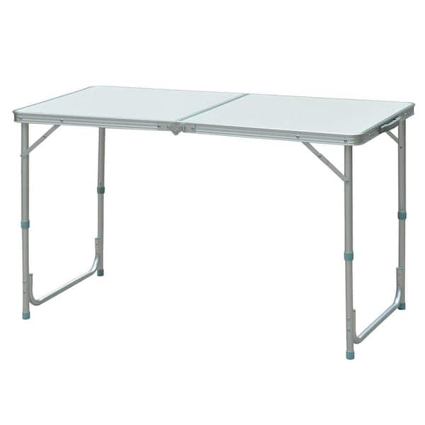 47.25 in. Silver Rectangular Aluminum Folding Picnic Table, Portable Table w/ Adjustable Legs for Camping, BBQ, Beach
