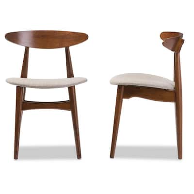 Flora Gray Fabric and Medium Brown Wood Dining Chairs (Set of 2)