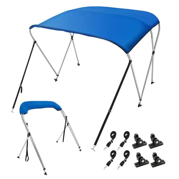 SKYSHALO 3 Bow Bimini Top Boat Cover 900D Polyester Canopy includes Storage Boot 6 ft. L x 46 in. H x 67-72 in. W, Pacific Blue