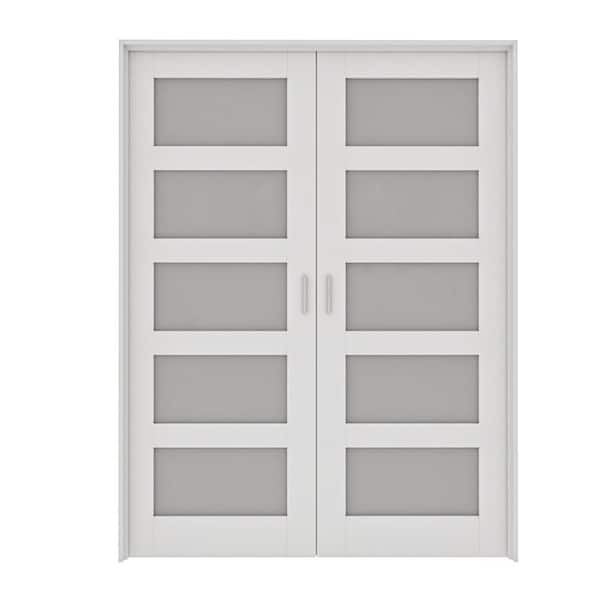 ARK DESIGN Assembly Required 36 in. x 96 in. 5-Lite Frosted Glass Universal White Glass French Door Kit w/Separate Jamb, Ballcatch