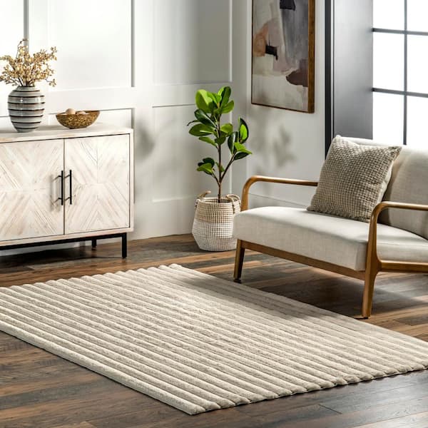 Kai Machine Washable Beige 5 ft. x 8 ft. Solid Area Rug