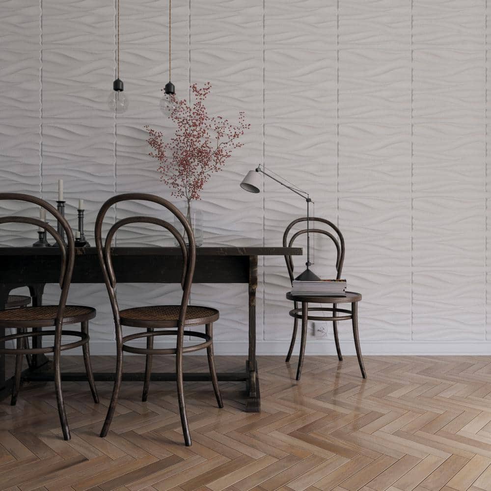 White Textured 3D PVC Wall Panels, 19.63" x 19.63", 12-Pack