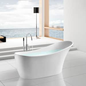 63 in. Fiberglass Flatbottom Non-Whirlpool Bathtub in Glossy White with Tub Filler Combo Modern Stand Alone Tub