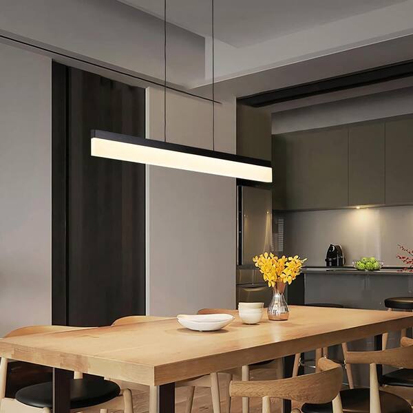 WYZM 4 ft. 250-Watt Equivalent Integrated LED Black Pendant Light for ...