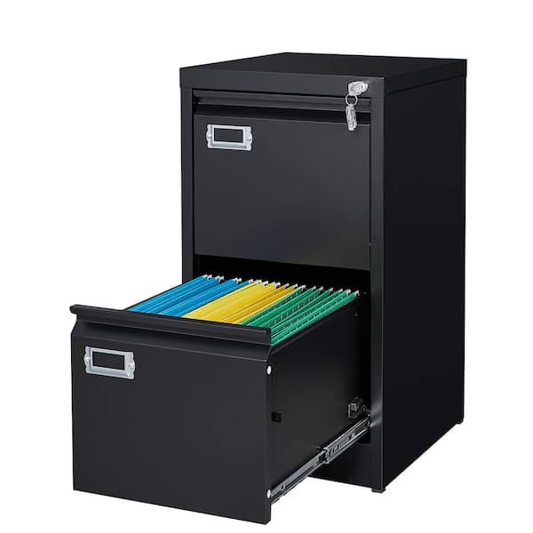 LISSIMO 28.66 in. W x 17.80 in. H x 15.12 in. D 2 Drawer Black Freestanding Cabinet with Lock Steel Office File Storage Cabinets