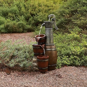 24 in. Tall Outdoor 3-Tier Vintage Pump Barrel Fountain Yard Art Decor