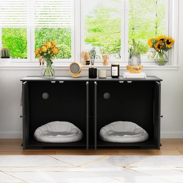 Modern Large Cat House, Litter Box Enclosure Furniture Hidden, Indoor Cat Washroom Storage Bench for Living Room, Black