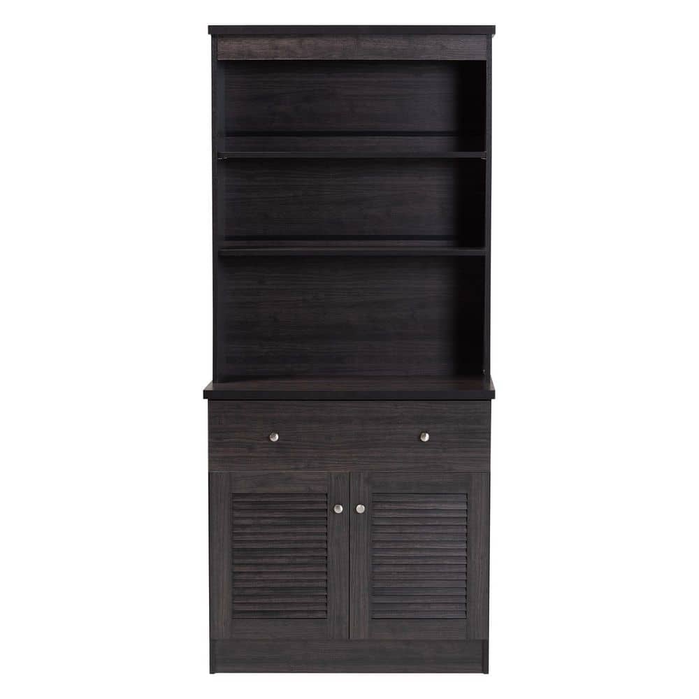 Elegant Dark Espresso Engineered Wood and PU Veneer China Cabinet