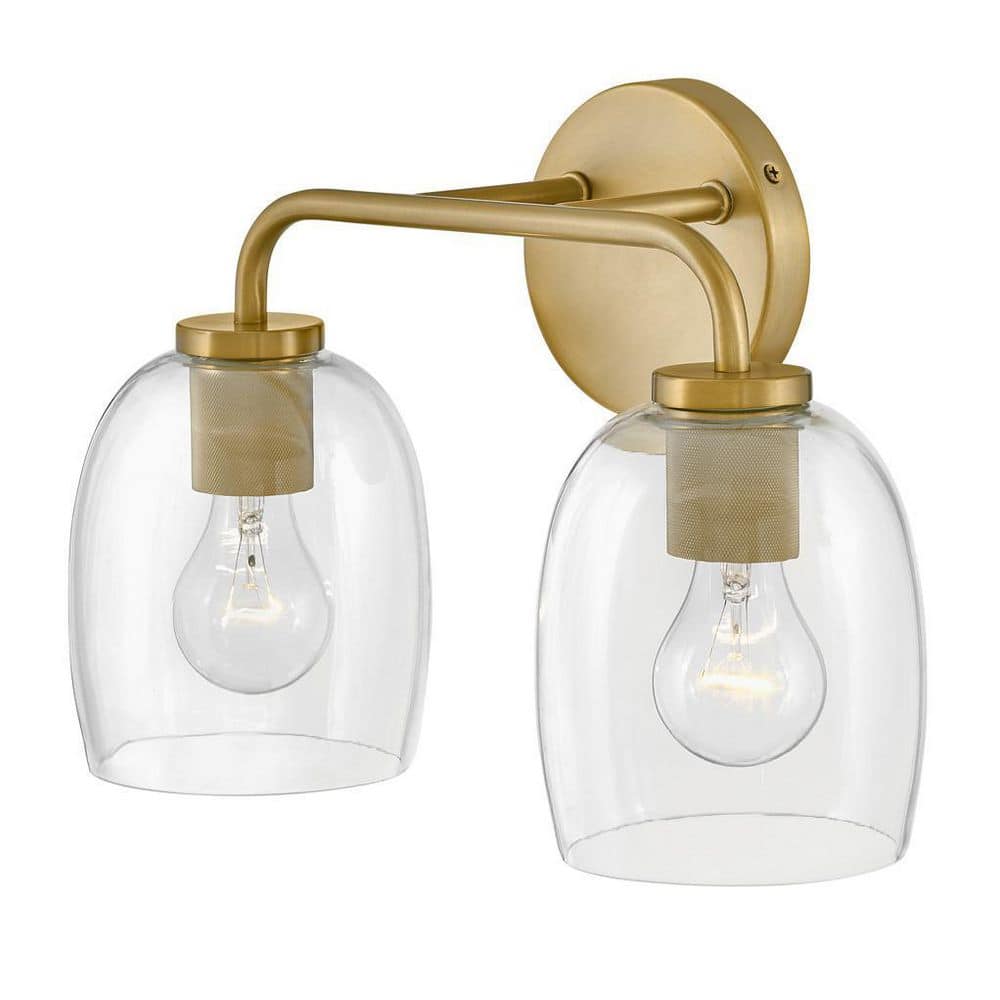 Percy Transitional 2-Light Vanity in Lacquered Brass with Clear Glass