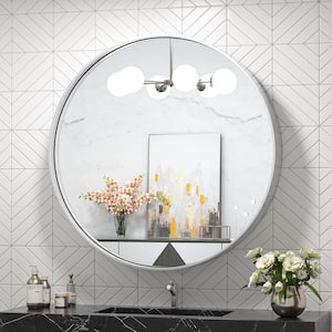 24 in. W x 24 in. H Medium Round Metal Framed Modern Wall Mounted Bathroom Vanity Mirror in Brush Nickel