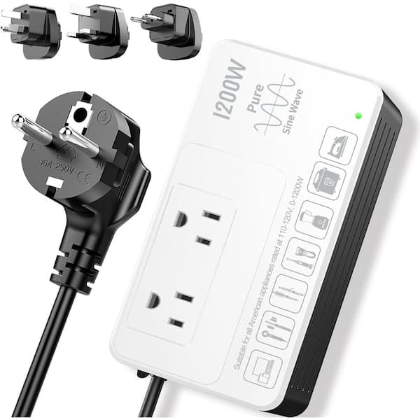 Travel Adapter Voltage Converter 220-Volt to 110-Volt with 2-Outlets and 4-Types International Adapter in White