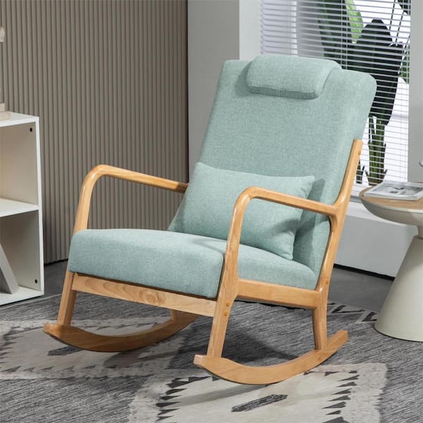 aisword Blue Modern Mid-Century Upholstered Fabric Rocking Armchair with Lumbar Support Set of 2