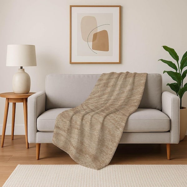 Premium Machine Washable ASB876 Khaki 50 in. x 70 in. Sherpa Throw Blanket