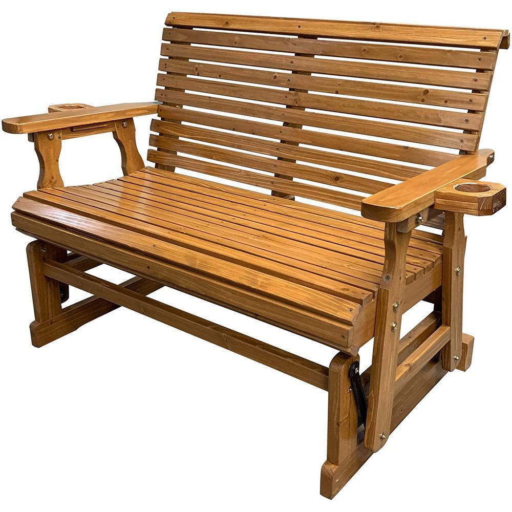 Innovaze Solid Fir Wood Patio Glider with Cupholders, High