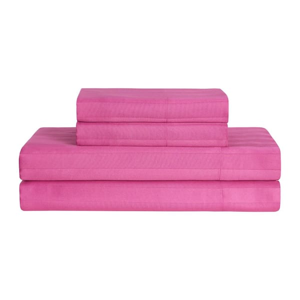 JUICY COUTURE Royal Dreams 4-Piece Hot Pink Striped Sateen Cotton King Soft Sheet Set