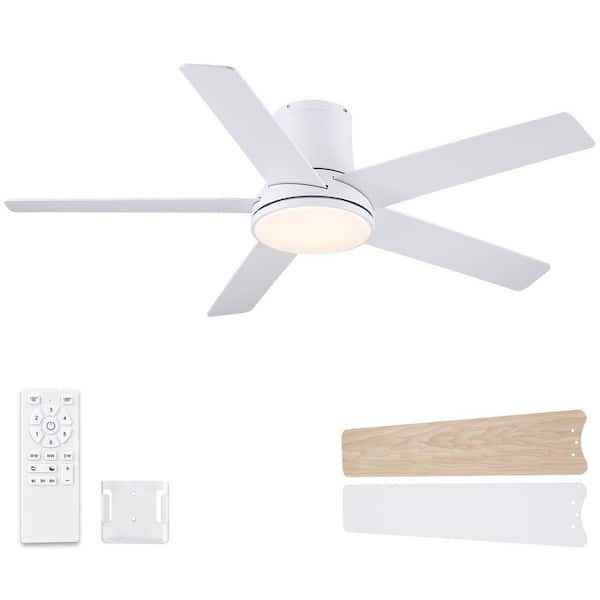 Unbranded Amice 52 in. Indoor Matte White Flush Mount Ceiling Fan with Integrated LED, Remote Control and 5 Reversible Blades