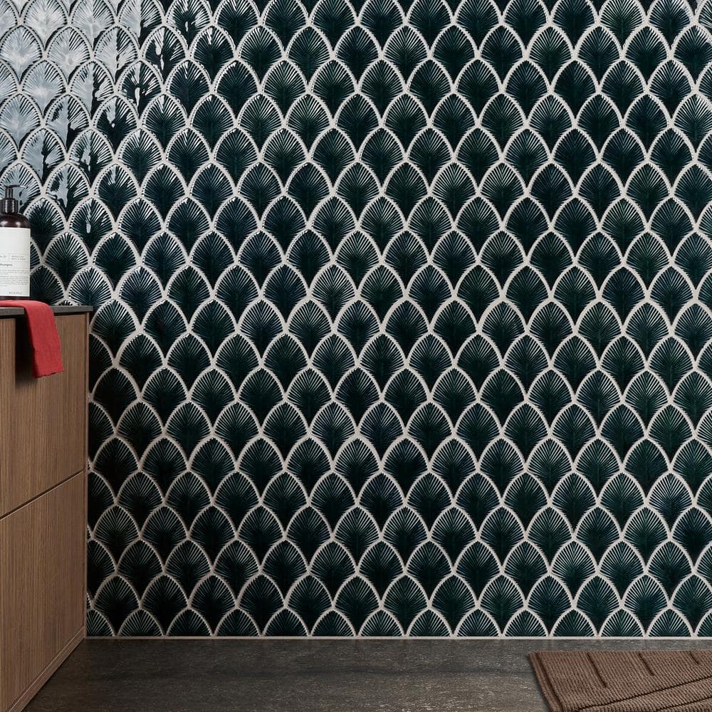 Midnight Blue Polished Glass Fishscale Mosaic Tile 9x12