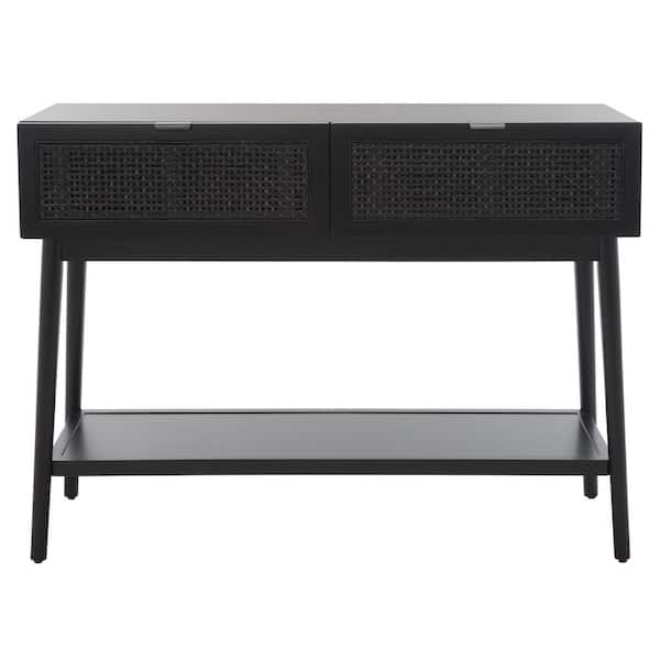 SAFAVIEH Baisley 13.98 in. Black Rectangle Wood Console Table with Drawer