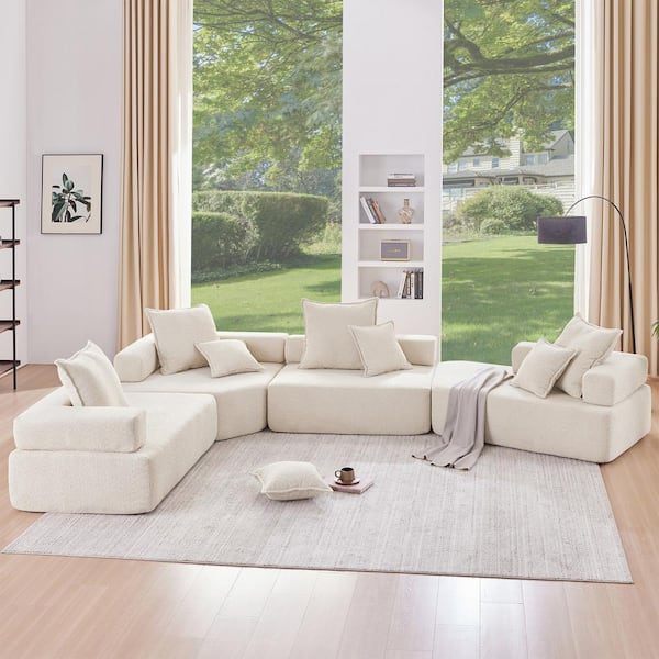 Harper & Bright Designs 156 in. Oversized 4-Piece Boucle Fabric Modular Sectional Sofa in Beige with 8 Pillows, No Assembly Required
