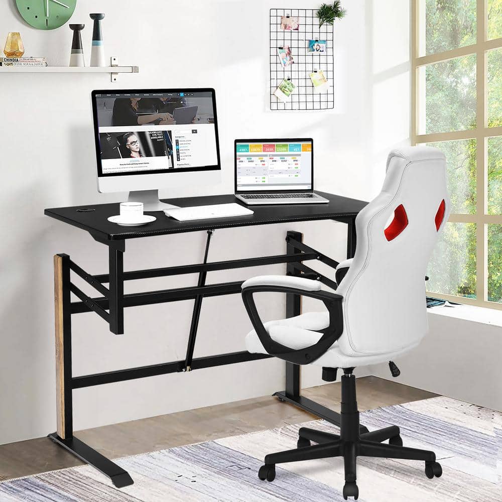 Black Adjustable Height Standing Desk with Power Outlet