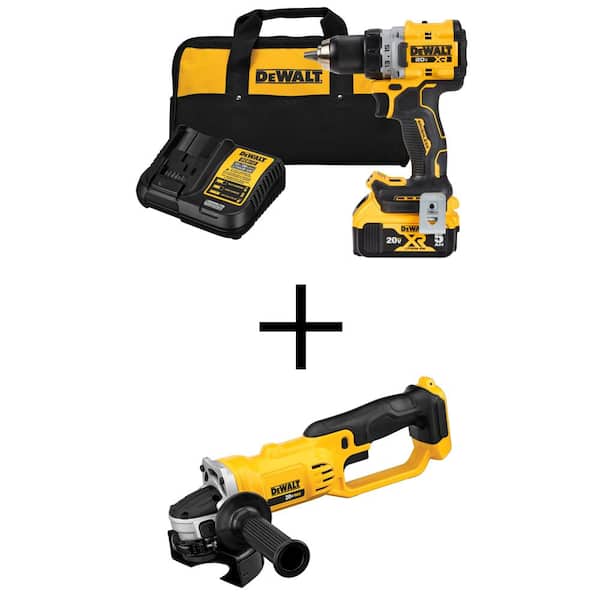 DEWALT 20V MAX XR Lithium-Ion Cordless Compact 1/2 in. Drill/Driver Kit with 20V MAX Cordless 4-1/2 in. to 5 in. Grinder
