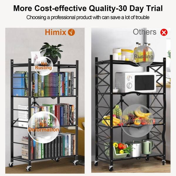 TAZPI 4-Tier Collapsible Storage Shelves Folding Pantry Shelves