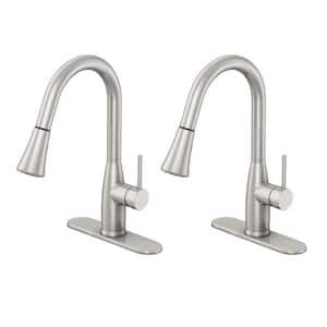 Cartway Single-Handle Pull-Down Sprayer Kitchen Faucet in Brushed Nickel (2-Pack)